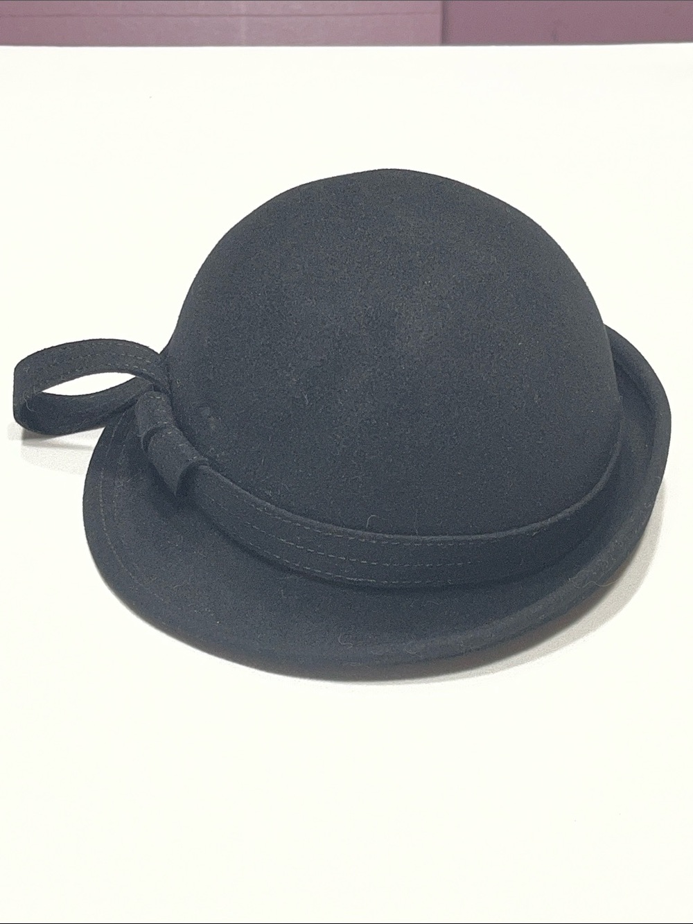 Vintage Adolfo II New York Paris‎ Black Wool Felt Cloche Bowler Hat
